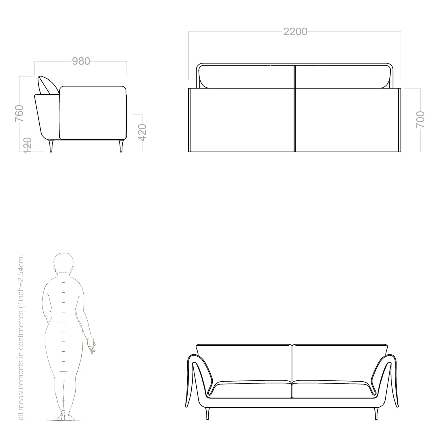 casquet sustainable sofa by ddp studio, drawings and dimensions