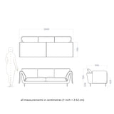 casquet 3 seater sustainable sofa, dimensions and drawing