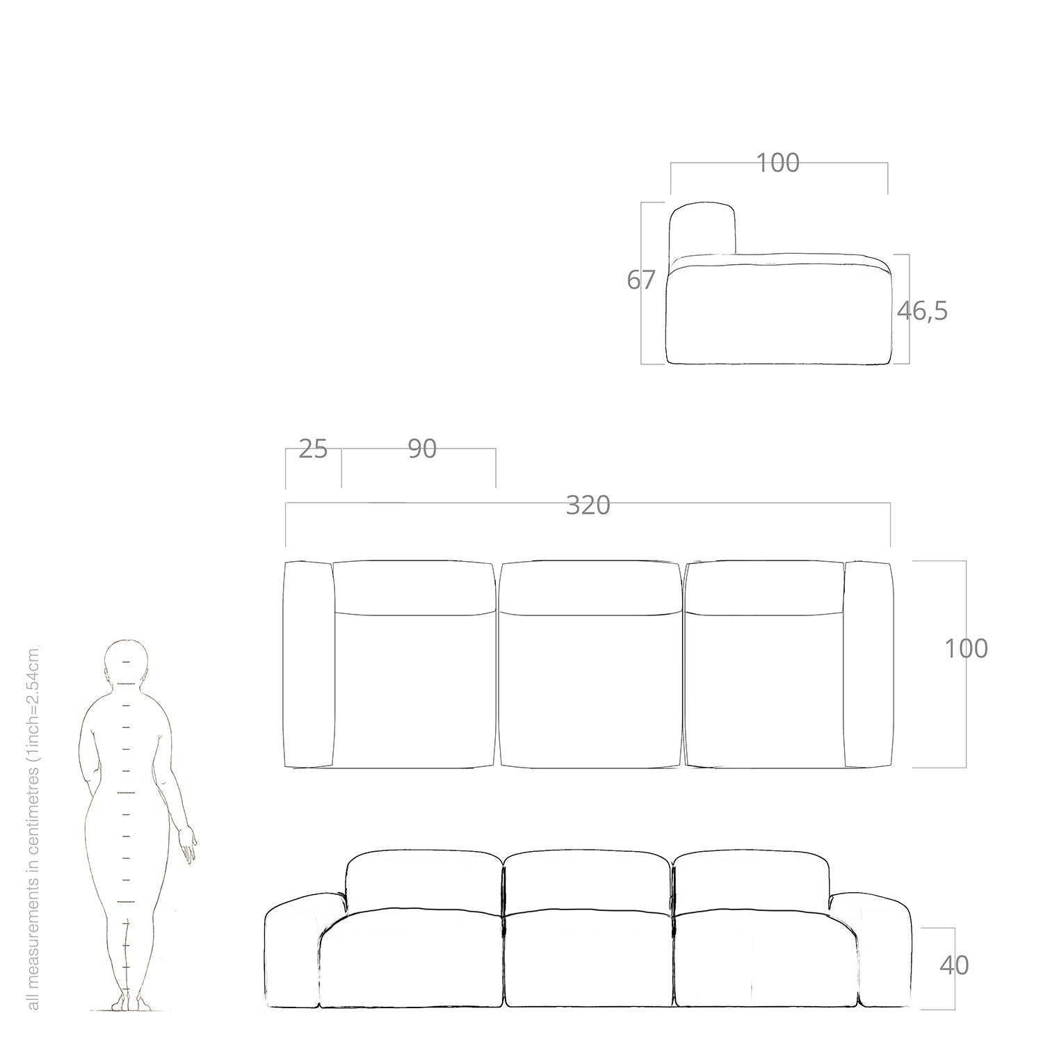 3seater sofa dimensions and drawing