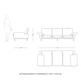 bad 3 seater organic sofa, drawing and dimensions