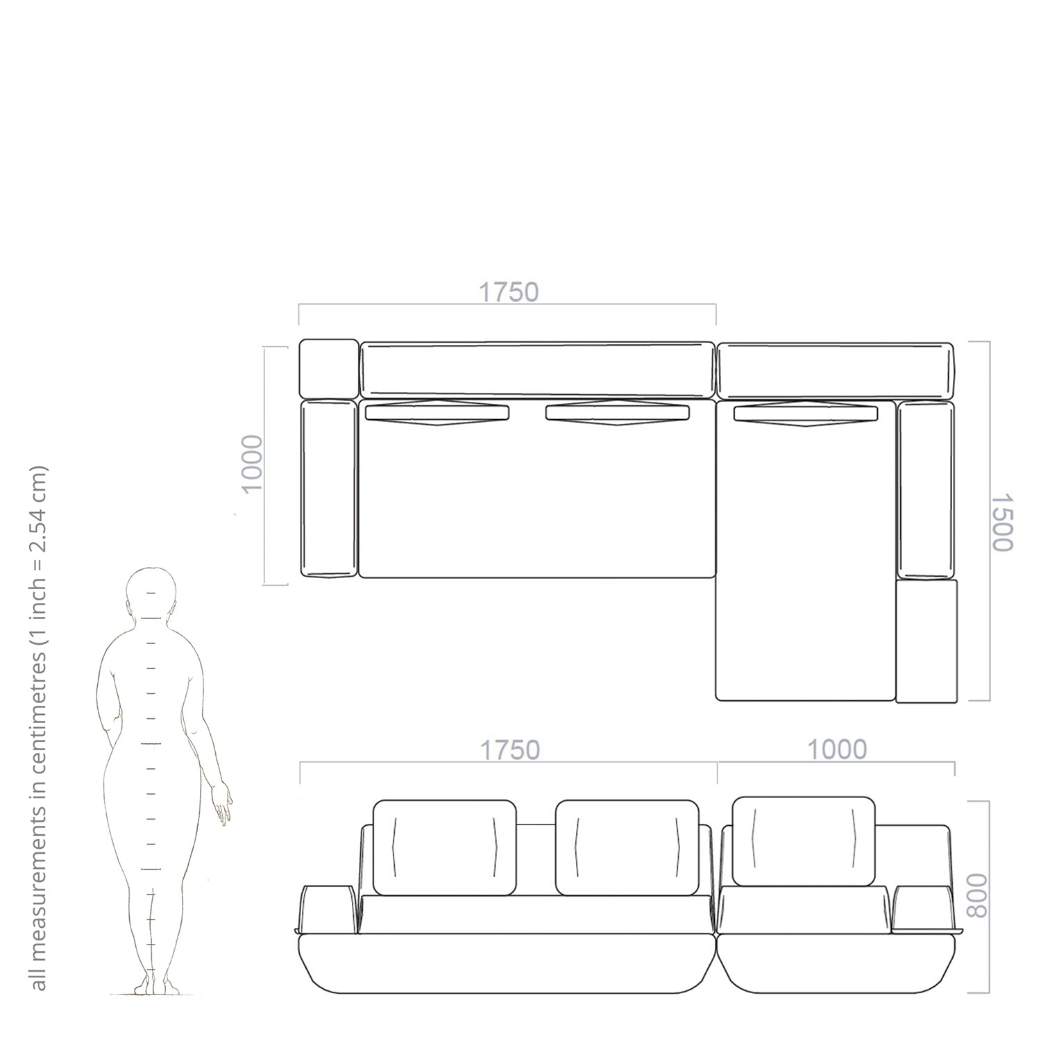 marie modular sofa drawing and dimensions