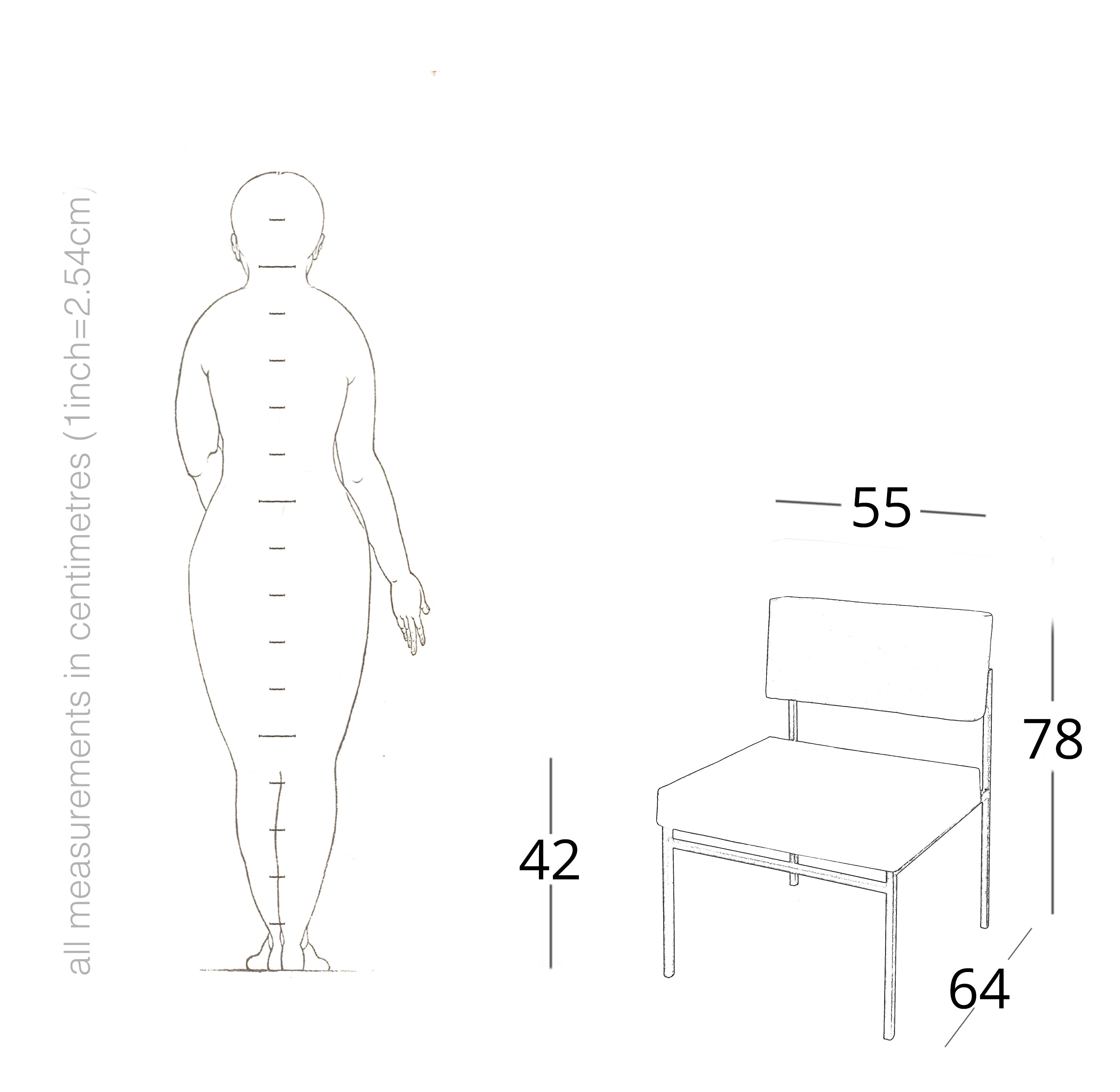 colourful lounge chair drawing and dimensions