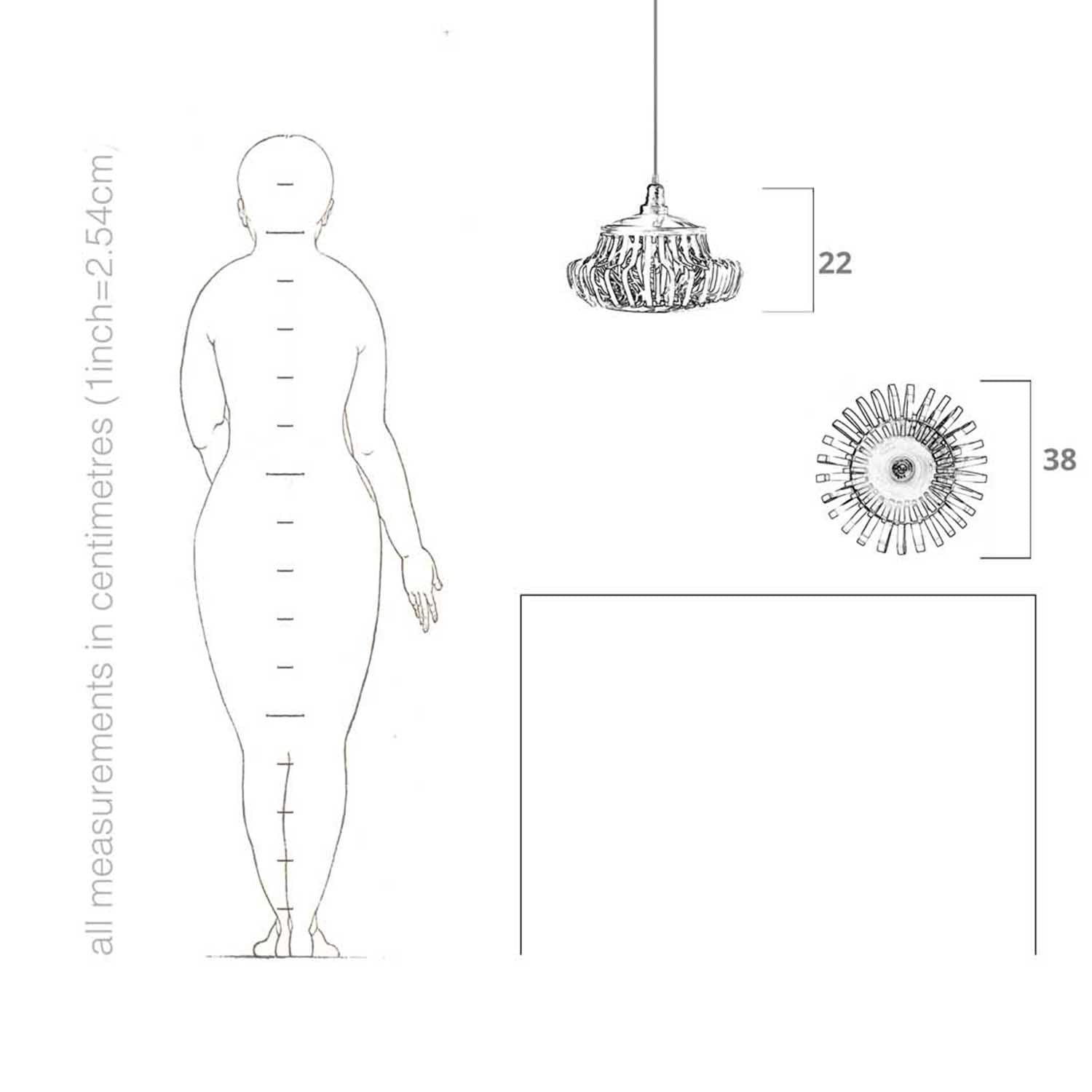 Eco-friendly home lighting in silver and copper tones, dimensions drawing