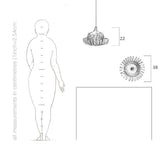 Eco-friendly home lighting in silver and copper tones, dimensions drawing