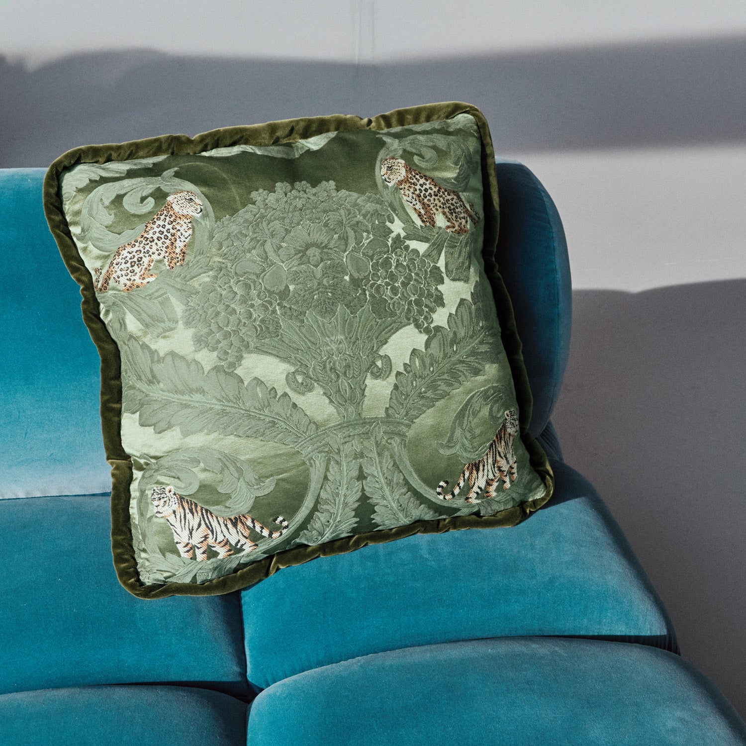 Reversible Cushion - Jungle Silk & Moss Green