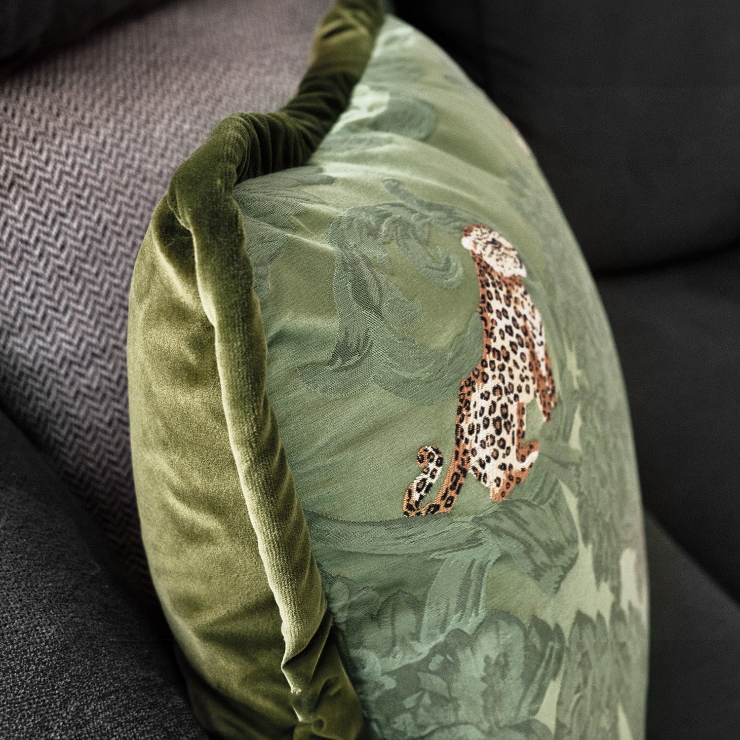 Reversible Cushion - Jungle Silk & Moss Green