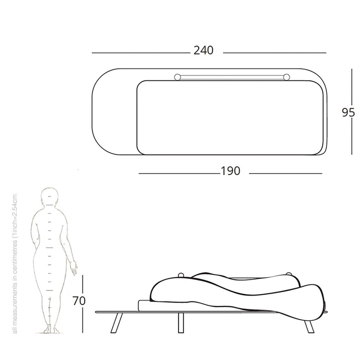 sofa with built in table drawing and dimensions.