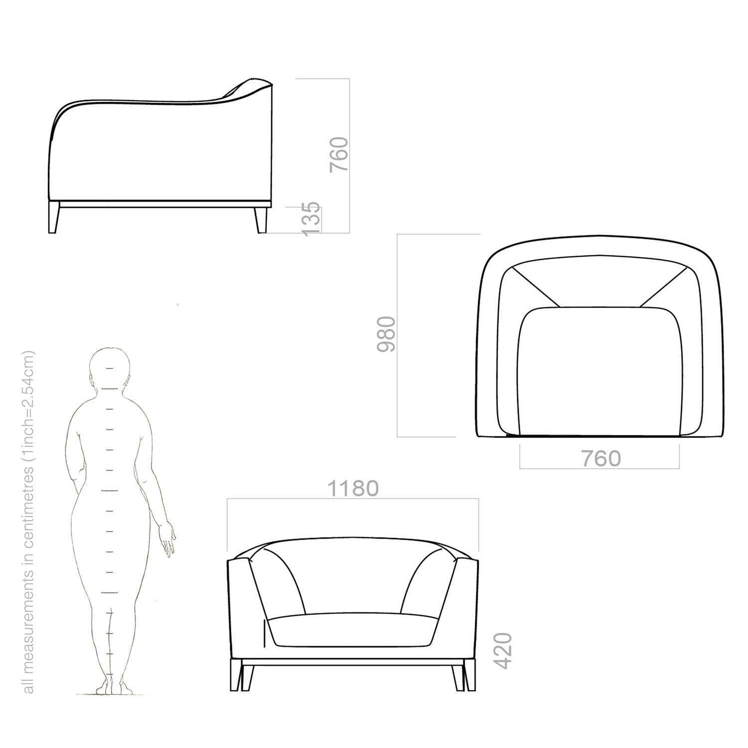 armchair drawing and dimensions