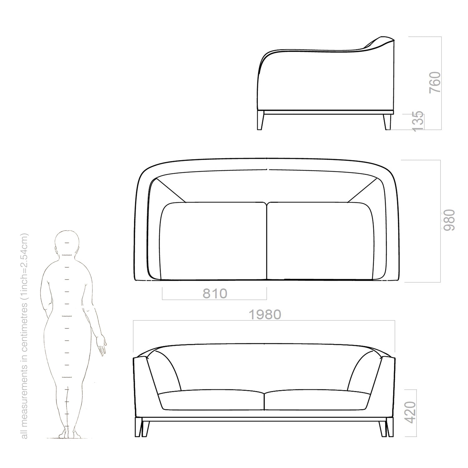 zeno sofa drawing and dimensions