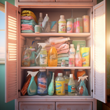 Organized storage of cleaning supplies for furniture care