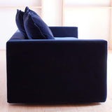 side view navy blue velvet couch