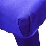 blue upholstery detail on ottom bench