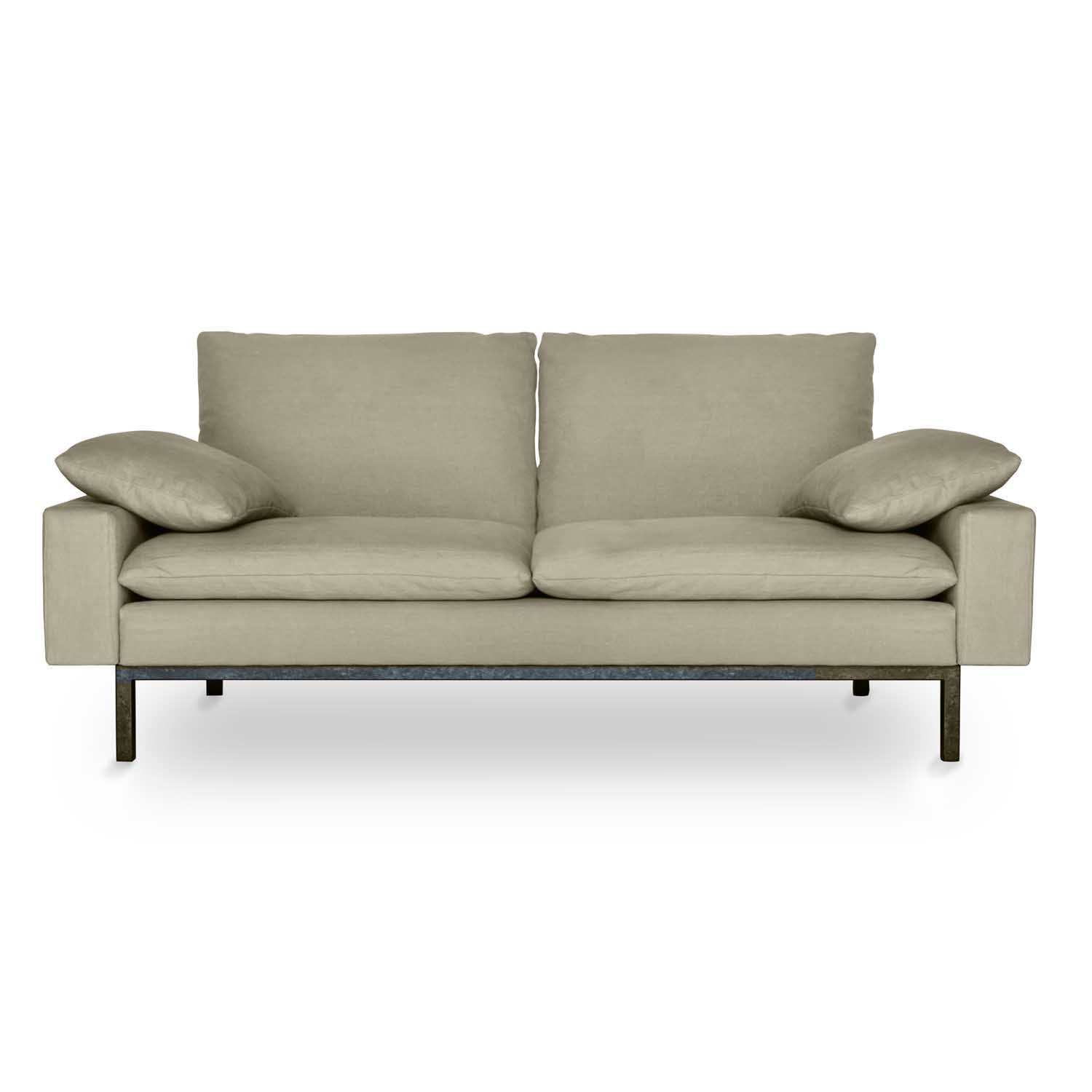 Minimalist Sofa with Squared Lines, beige organic linen
