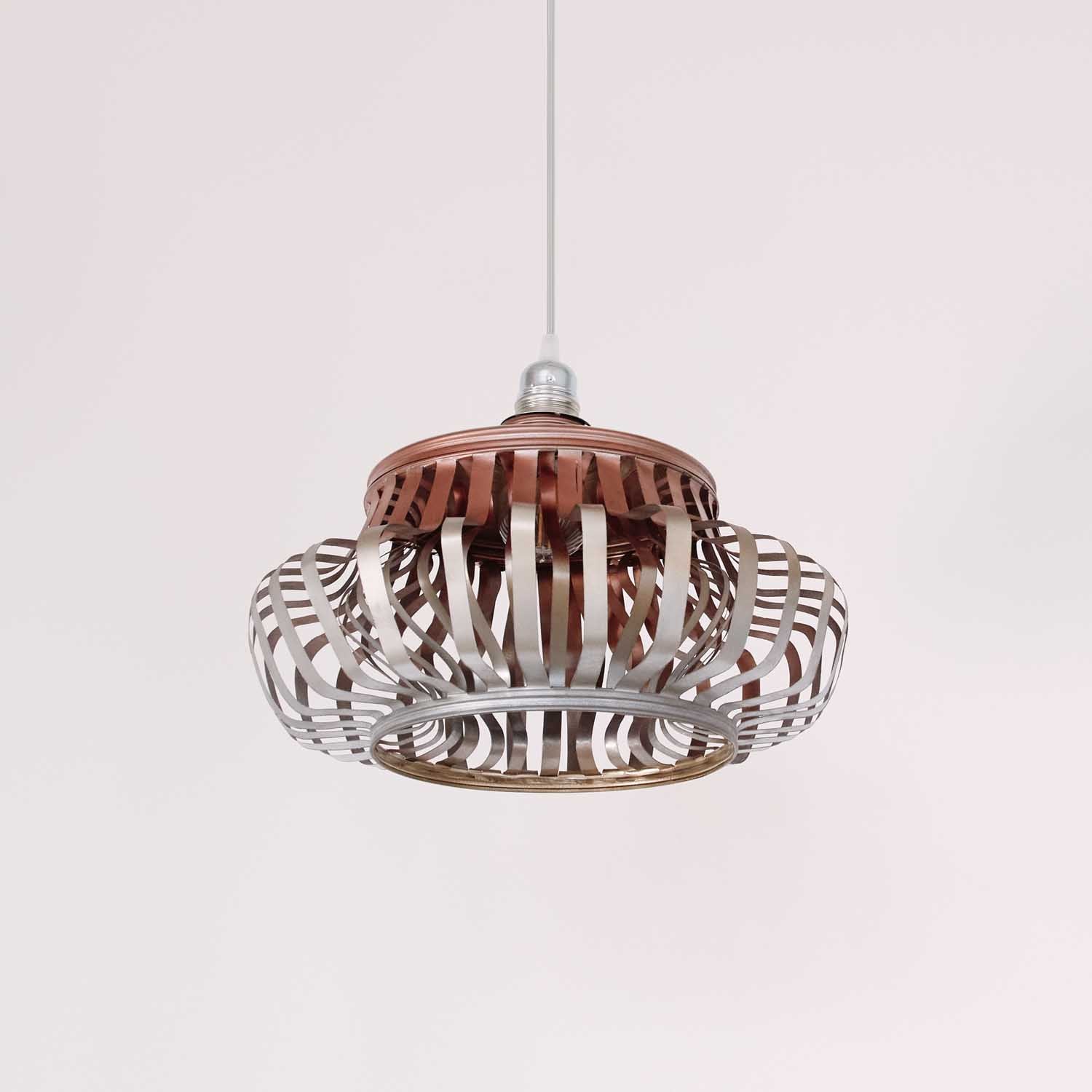 Artistic lamp shade with recycled metal elements