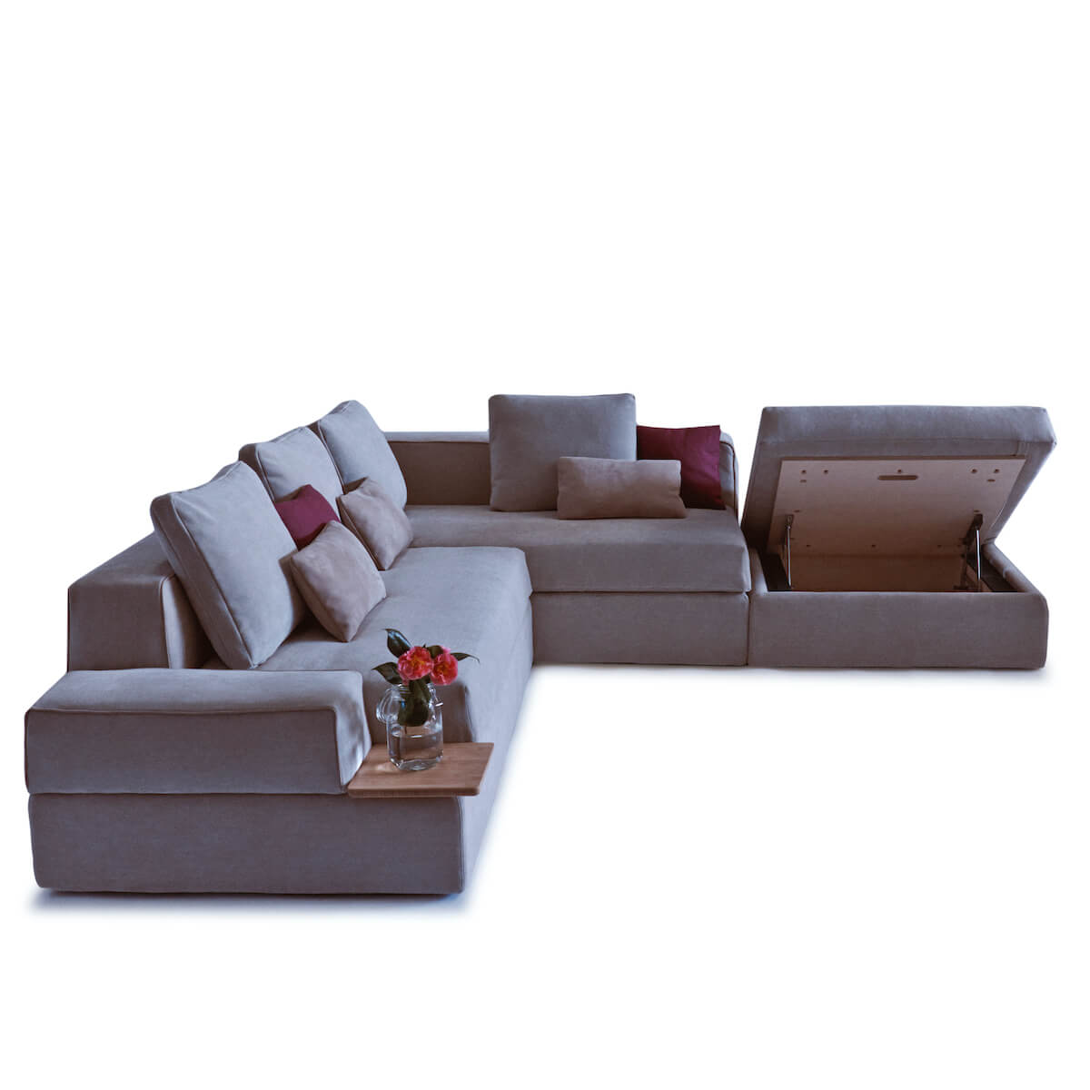 Pierre Sofas with internal storage in beige linen.