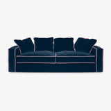 Cozy Lounging Experience, dark blue velvet sofa