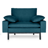 Streamlined Square Line Structure Armchair. Dark green upholstery.