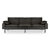 Three Inviting Plush Seat Cushions. dark grey linen sofa