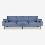 organic sofa, blue natural cotton textile, bad three seater sofa by vanessa tambelli