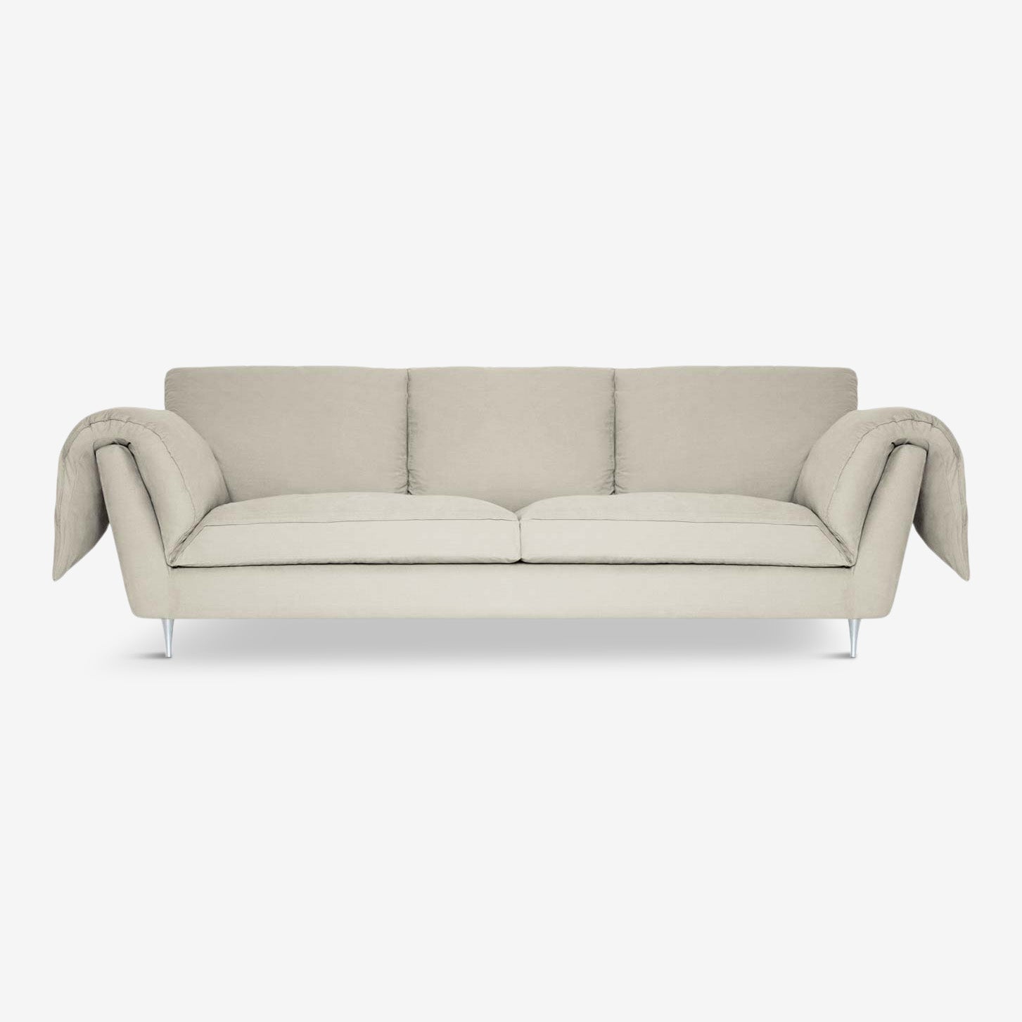 eco friendly sofa, beige natural linen textile, casquet three seater sofa by ddp studio
