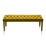 frontal view of yellow velvet bench