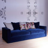 Plush Cushions , navy velvet 3 seater sofa