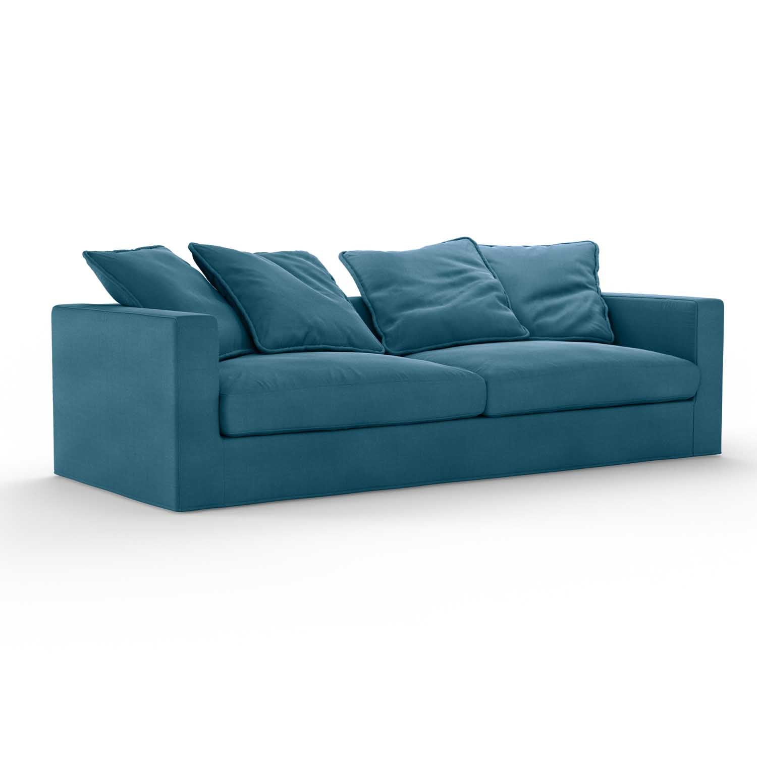 Slouchy Yet Angular Silhouette, dark green cotton sofa