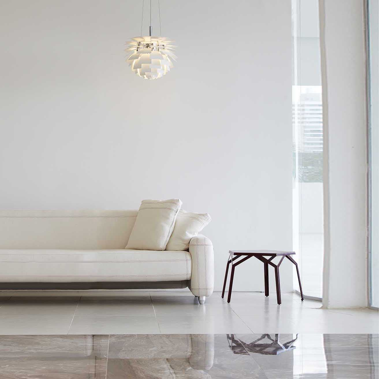 Sustainable Living in a Compact Form, white leater sofa