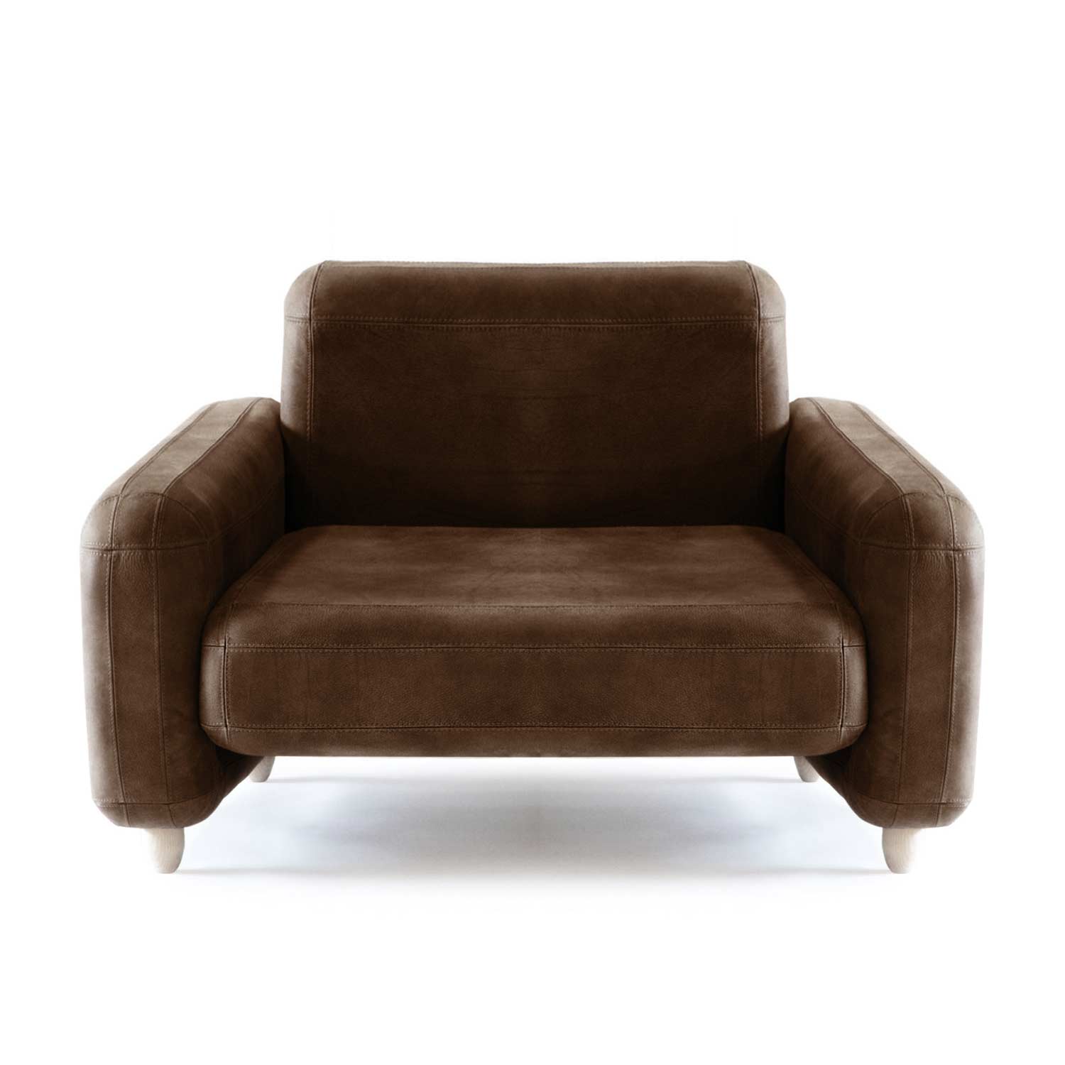 Traco Armchair – Luxurious Upholstery in chocolate brown chrome free leather front view