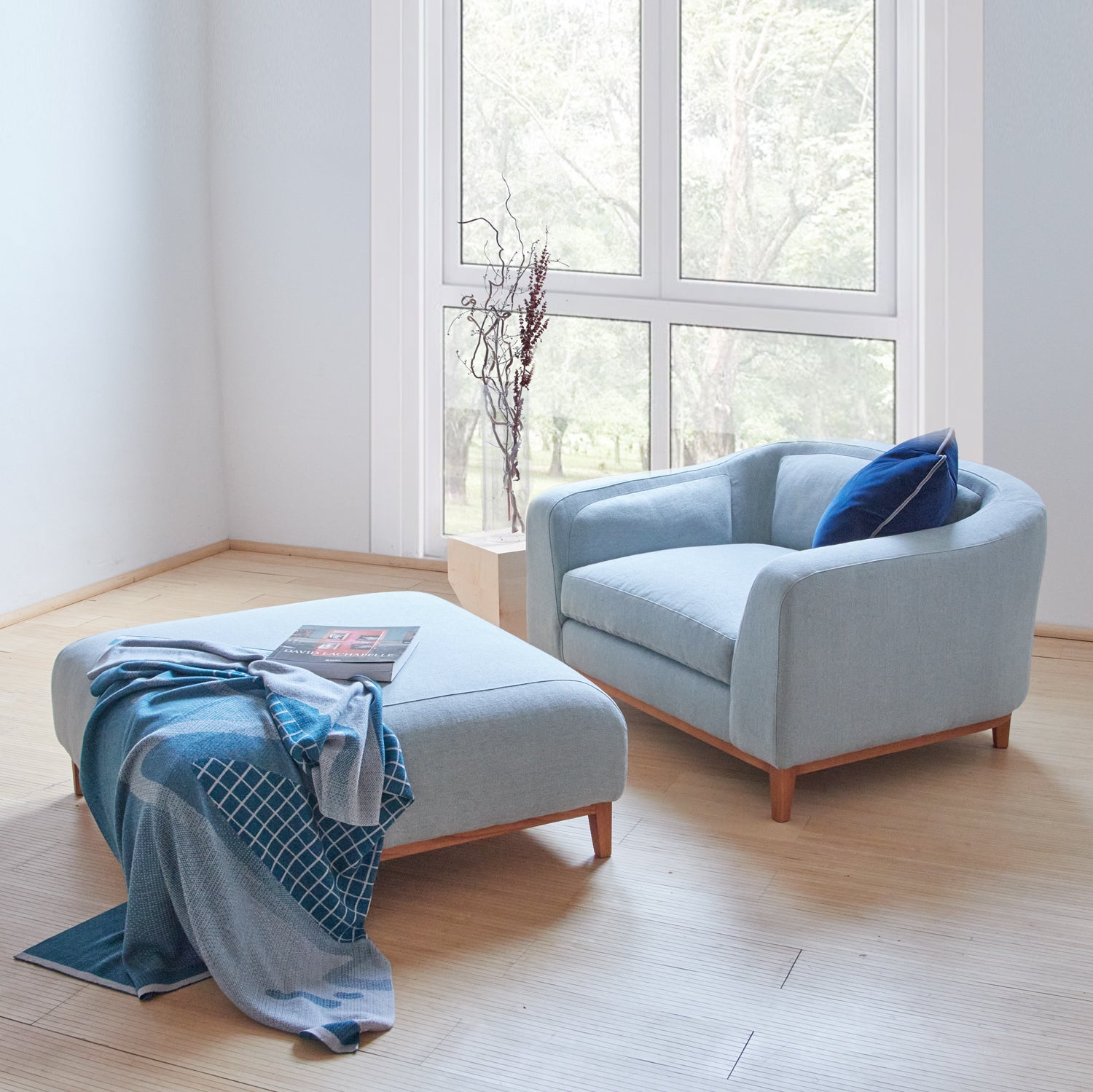 Playful Elegance linen armchair and pouf