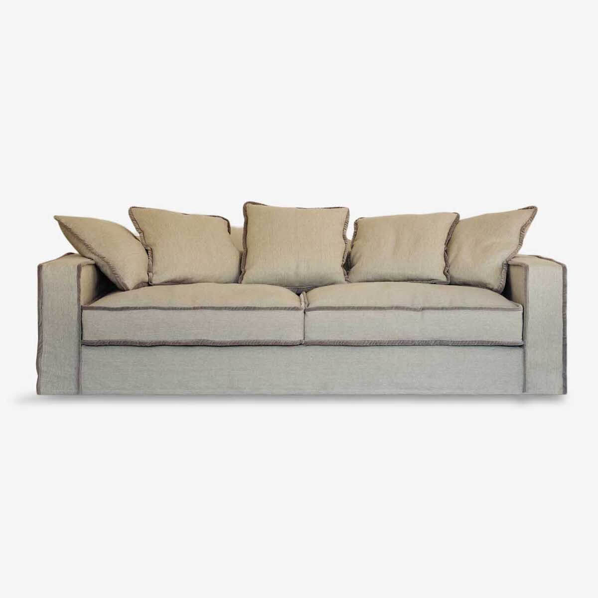 Relaxing Evenings with Rafaella Sofa.linen sofa with velvet trim.