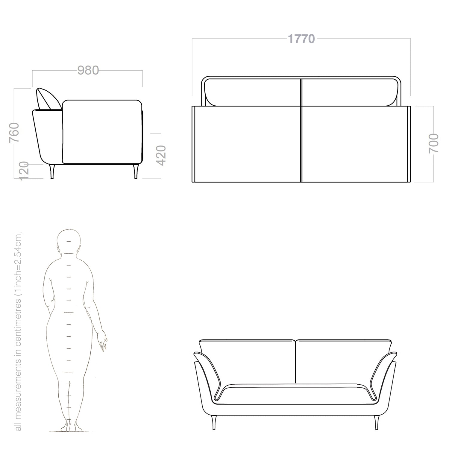 Slim sofa dimensions and drawing