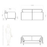 dimensions and drawing 2 seatere sustainable sofa