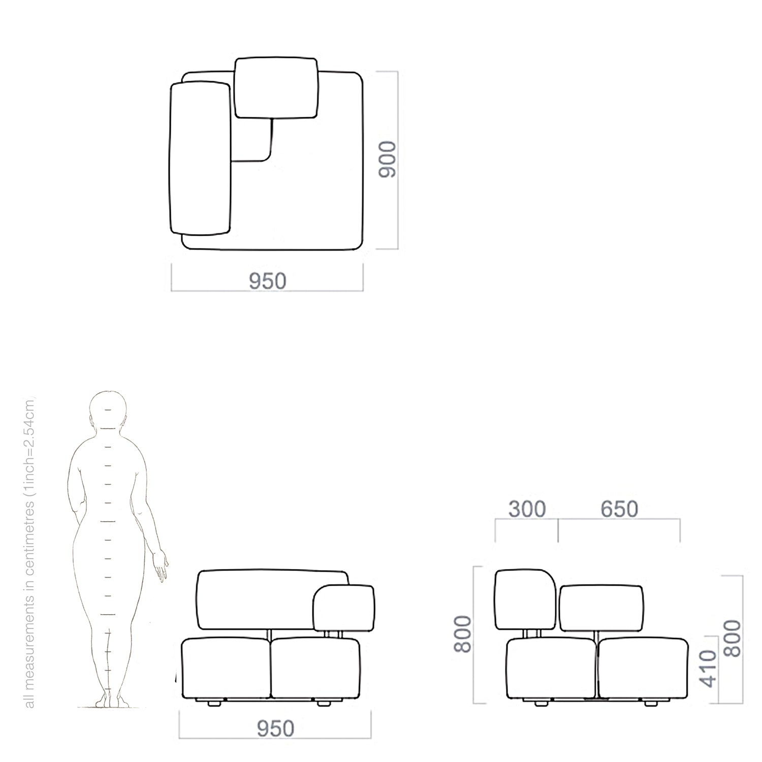 modern armchair drawing and dimensions.