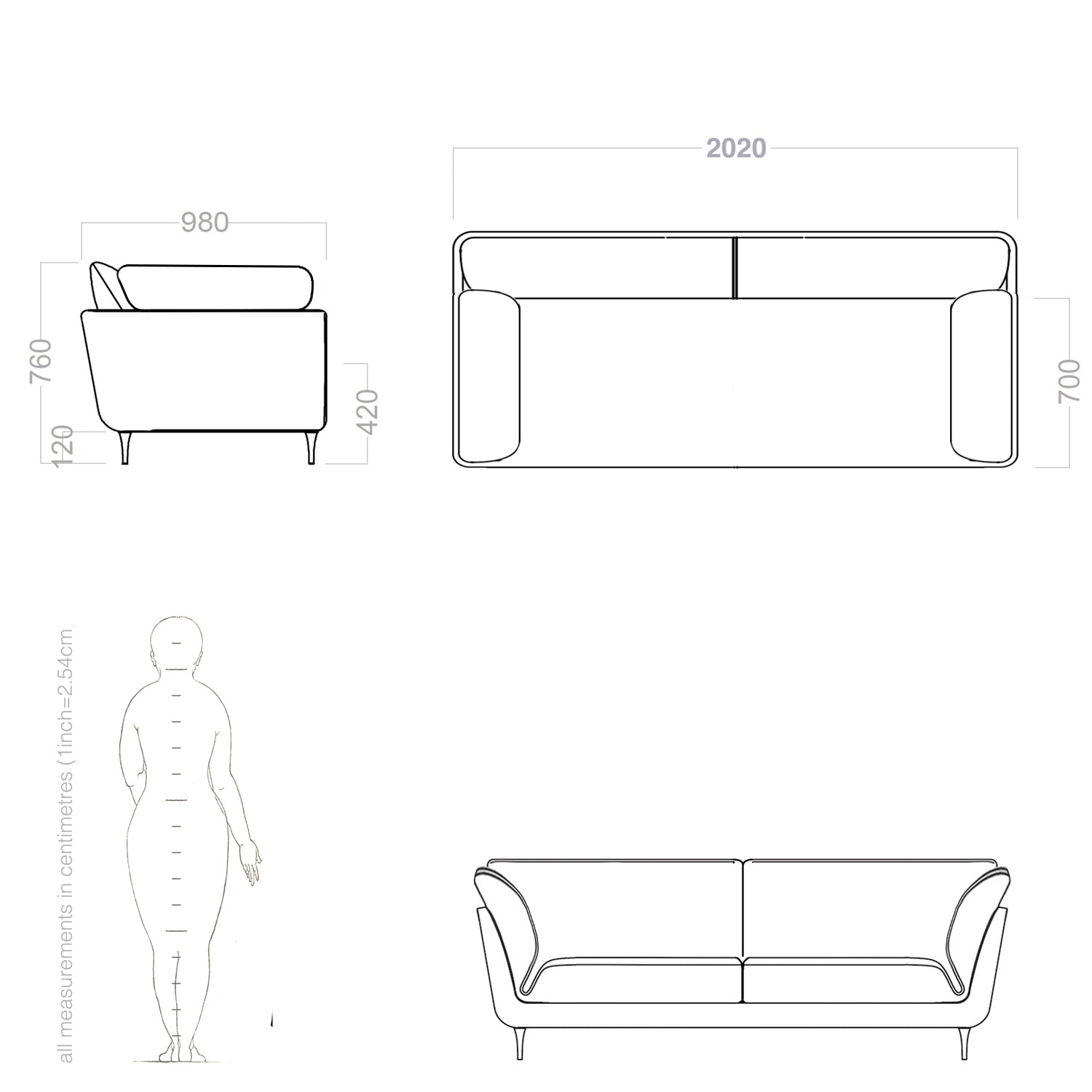 eva sofa by biosofa, construction drawing