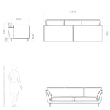 casquet 3 seater sofa dimensions and drawing