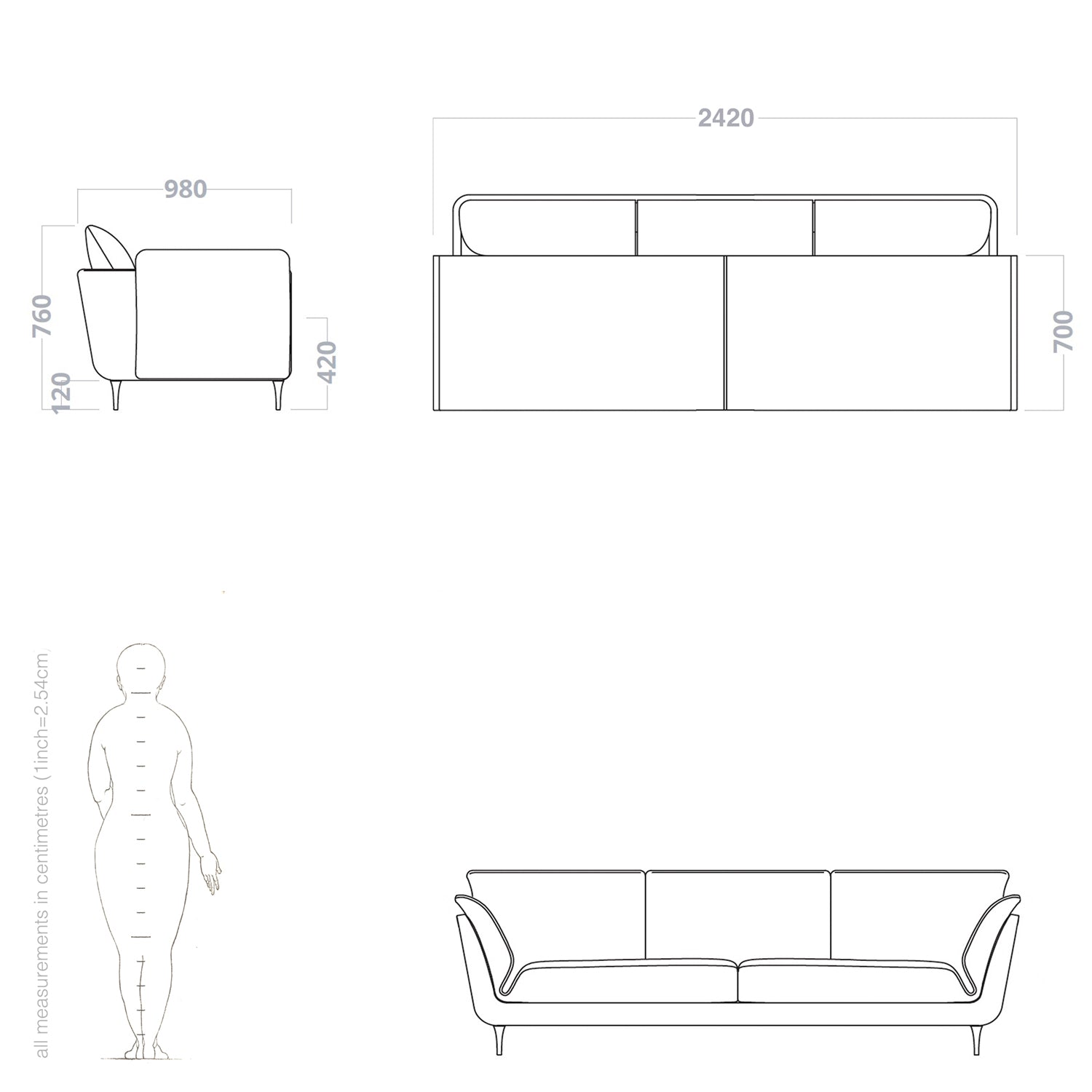 3 seater sofa dimensions and drawing