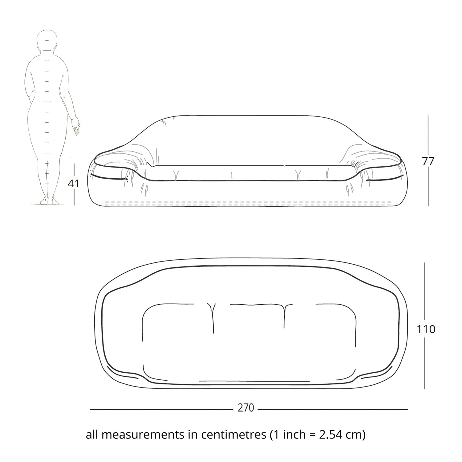 Bruno sustainable sofa construction drawings and dimensions