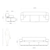 modular sofa drawing and dimensions.