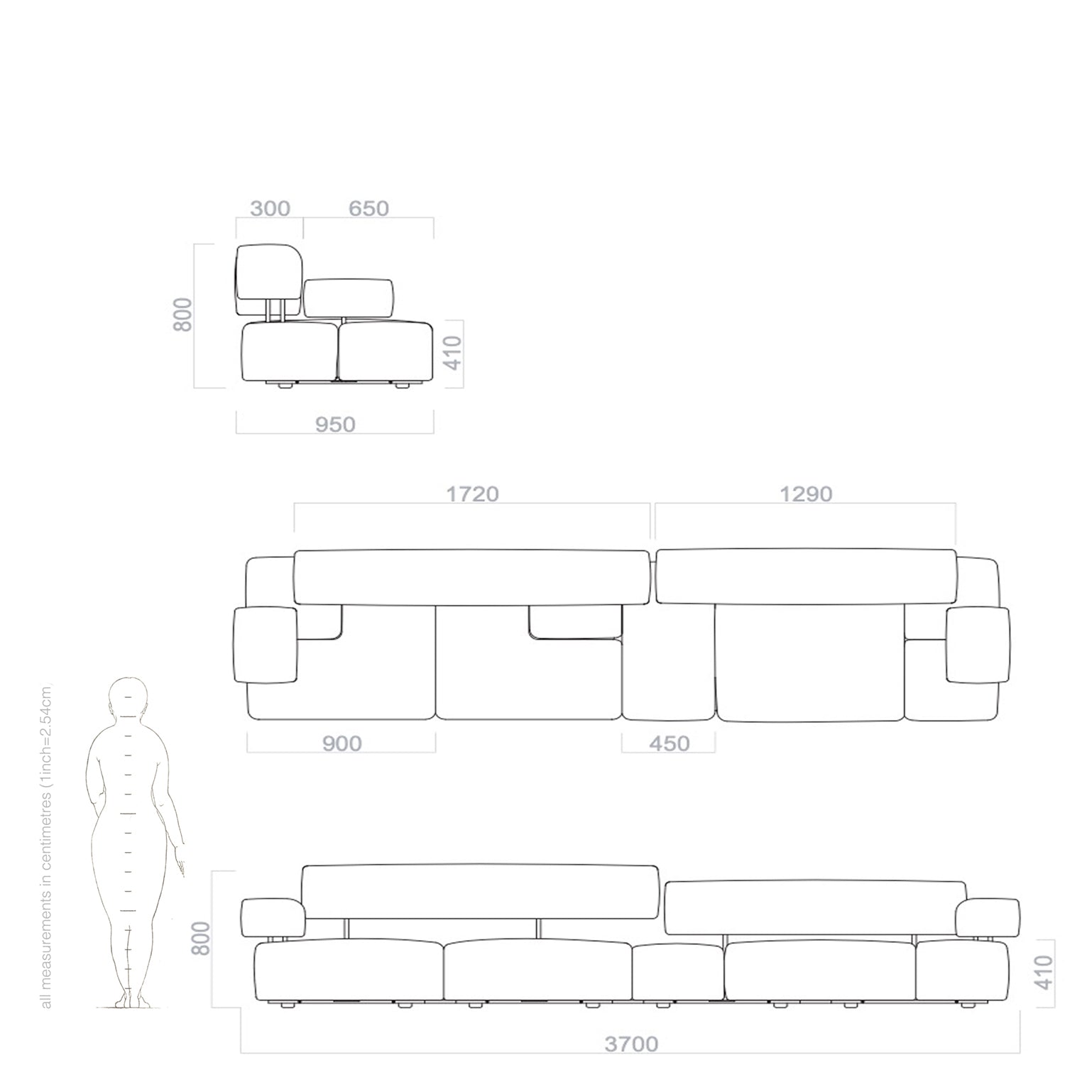 domino modular sofa plan, dimensions and drawings