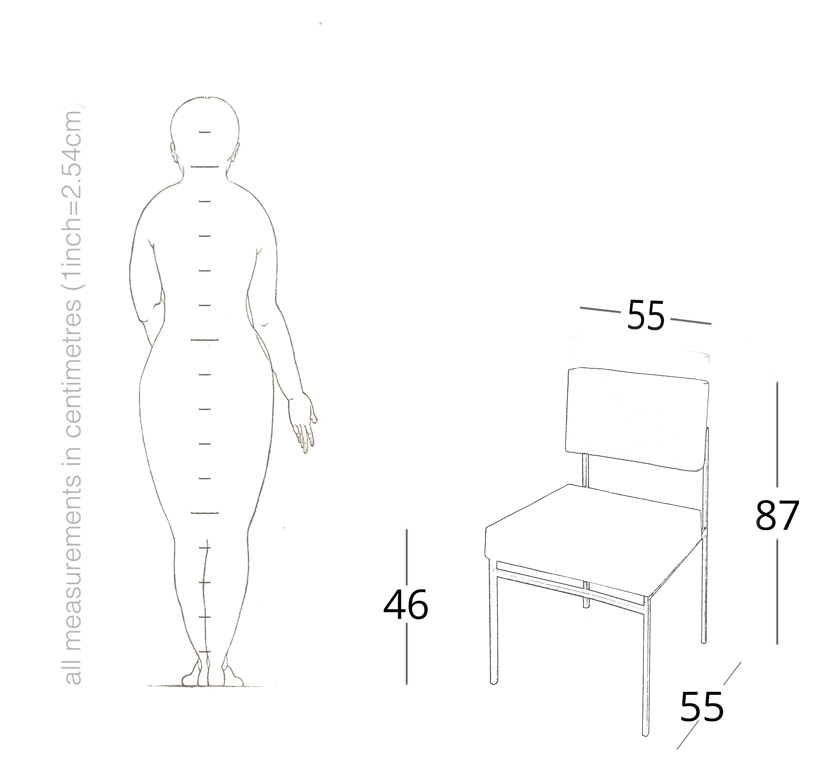 aurea restaurant dining chair - measurements and drawing
