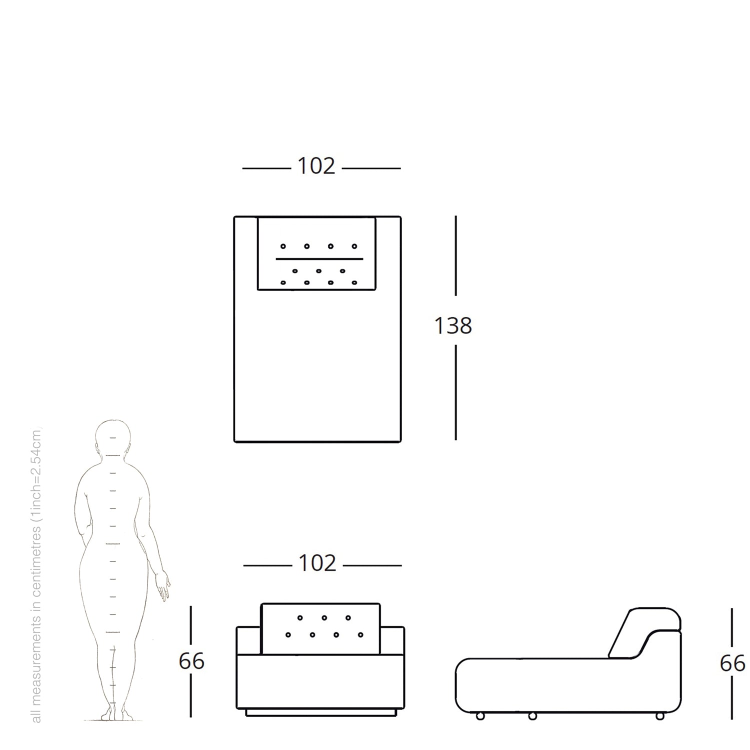 baco daybed drawing and dimensions