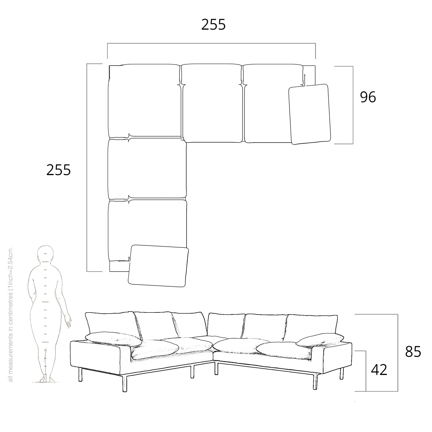 angular sustainable sofa construction plan and drawing