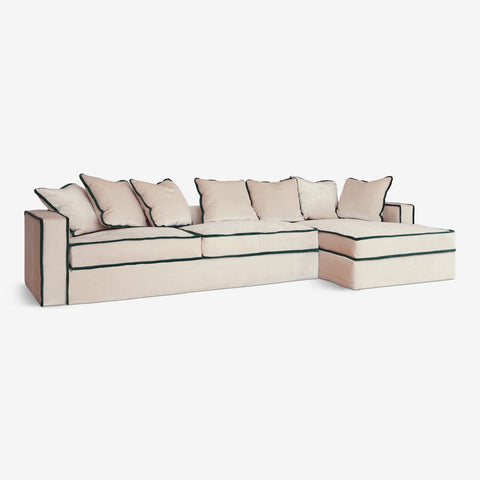 Rafaella chaise sofa - Light Vanilla & Emerald Velvet
