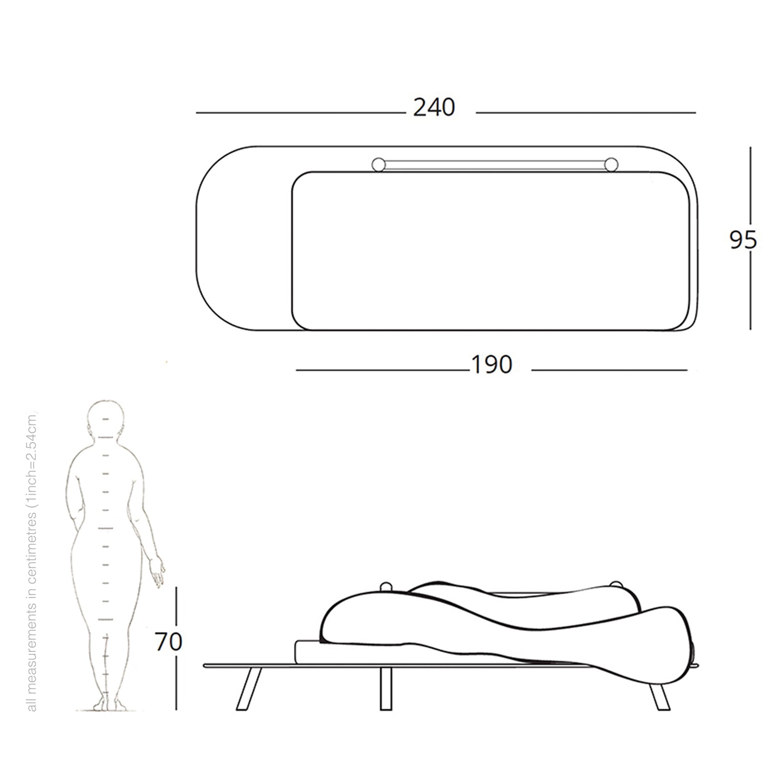 sofa with built in table drawing and dimensions.