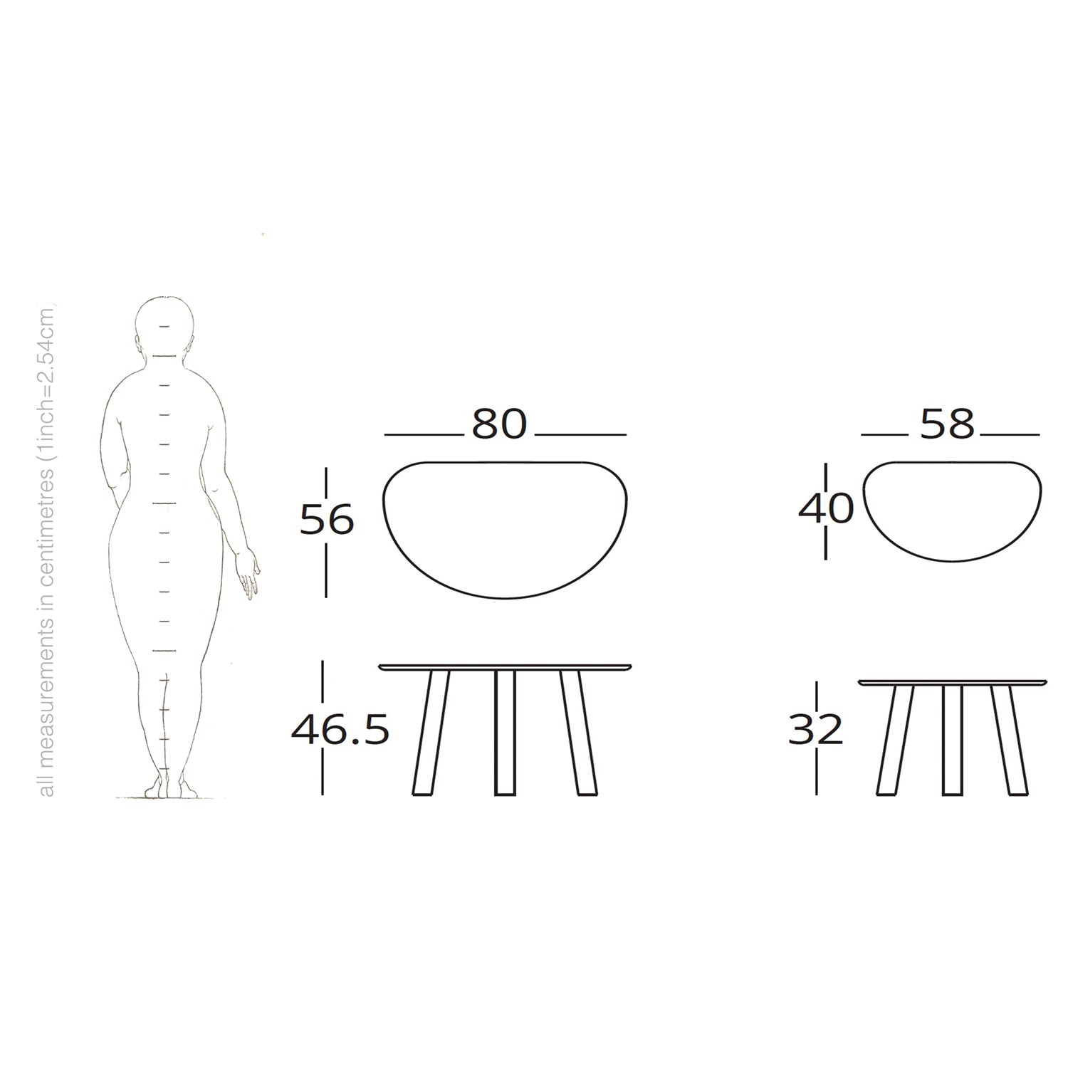 bamboo coffe table stackable - dimensioons and drawing