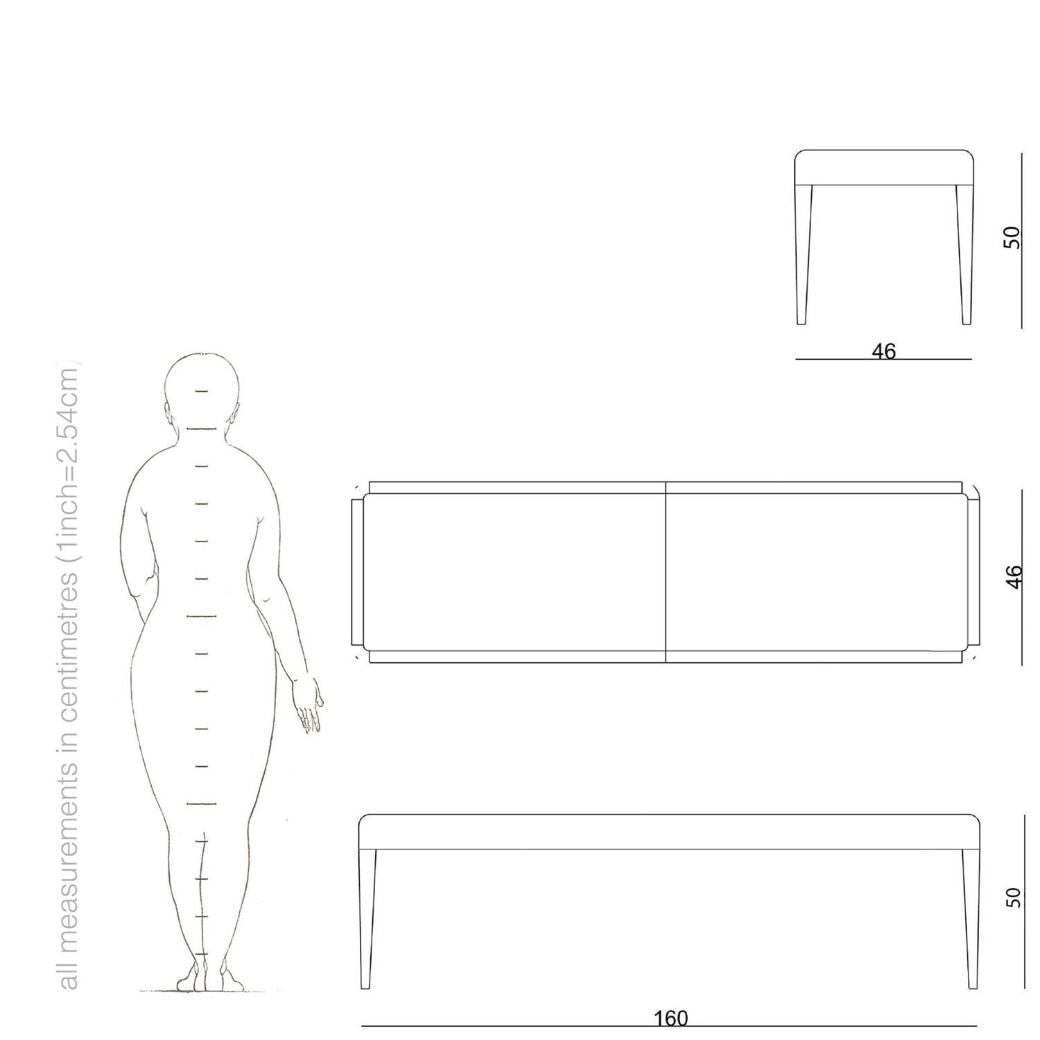 ottoman bench drawing and dimensions
