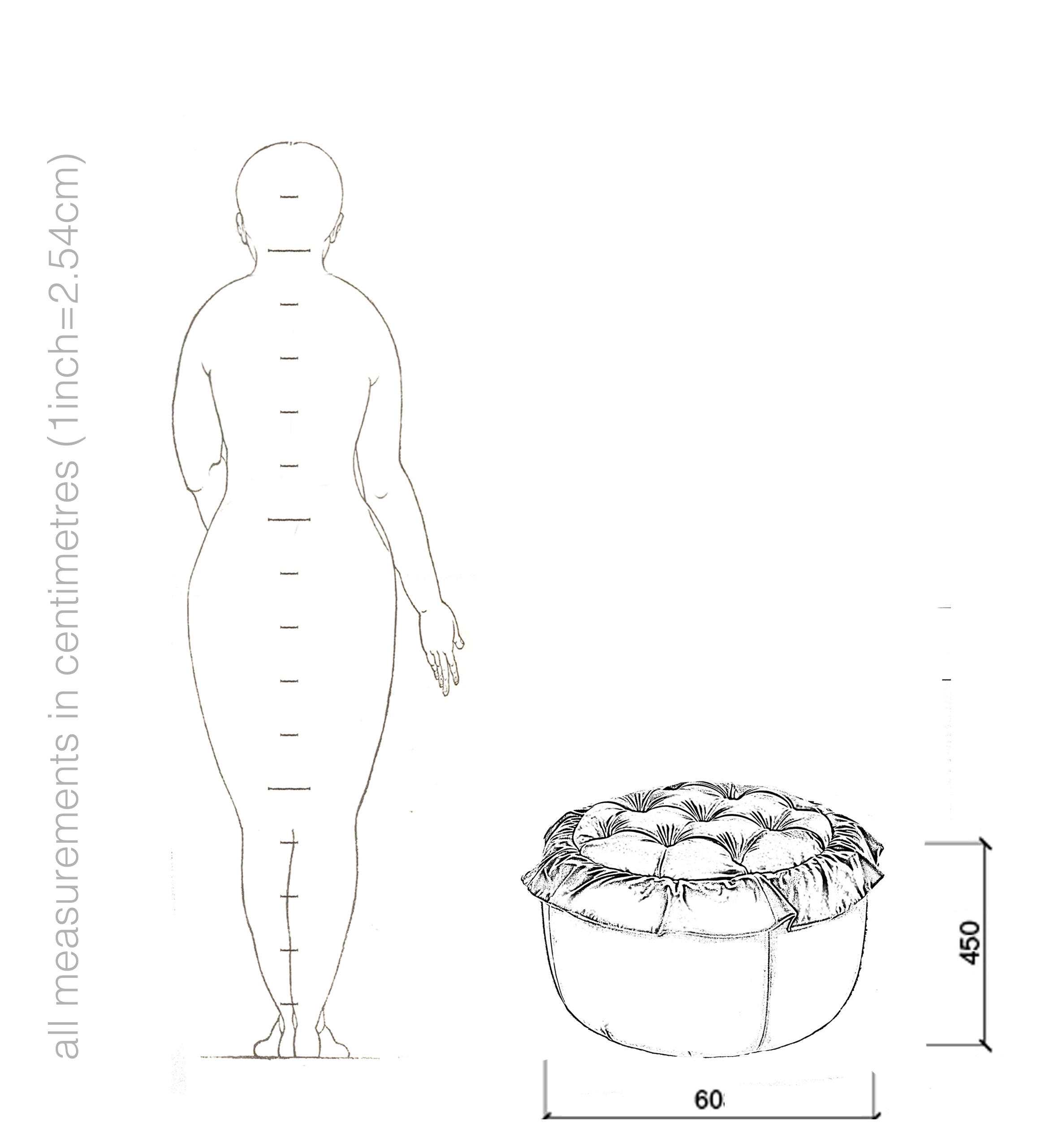 round pouf drawing and dimensions