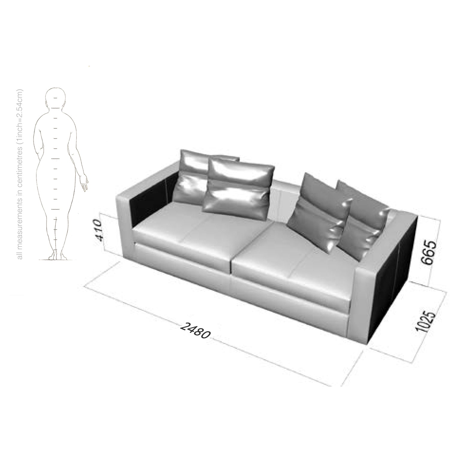 sofa design drawing dimensions. in 3D