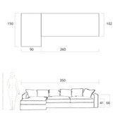 angular rafaella sofa, sustainable, drawing and dimensions
